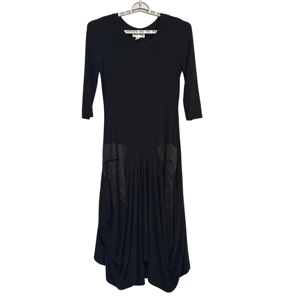 Joseph Ribkoff Black Midi Dress 8 Art to Wear Lagenlook Draped Gothic Chic Cargo